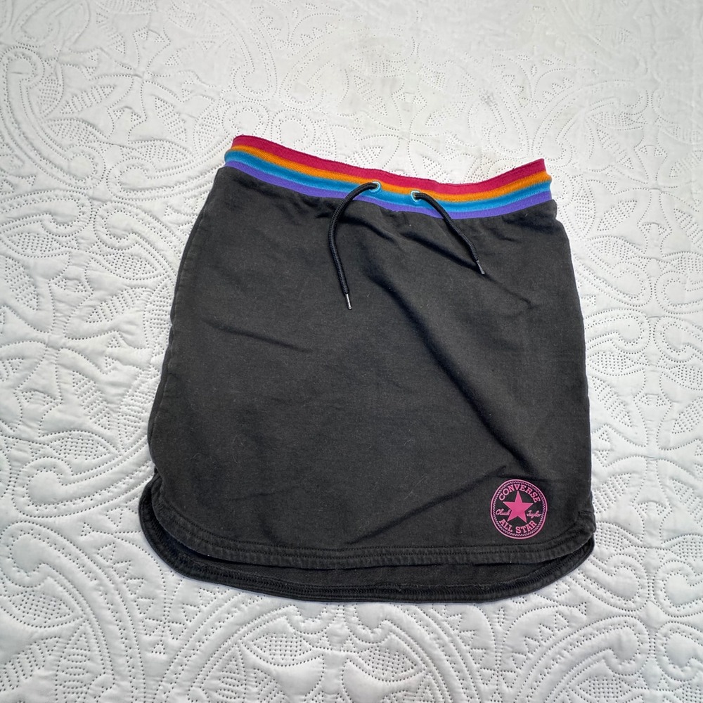 Converse All Star Girls Black Rainbow Waistband Mini Skirt Size M 10-12